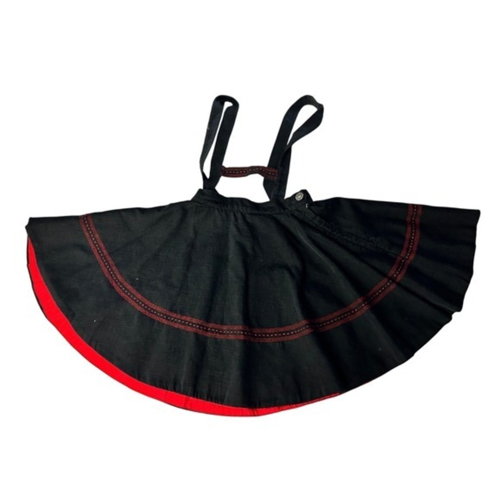 Vintage Circle Skirt w/ suspenders Folk Dance Dirndl Black‎ Corduroy Red Trim